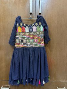 Navy Blue Frill Sharara Suit Set