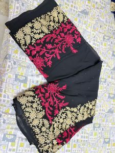 Elegant Embroidered Black Saree