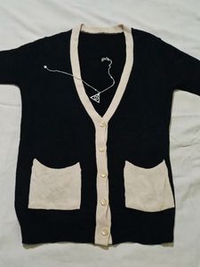 Oversized Black And Beige Cardigan
