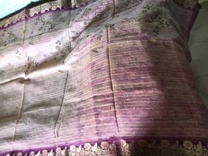 Used CreamColor With PurpleBorder TussarSilk Saree
