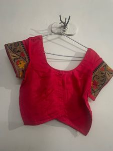 Pink Saree With Stitched Blouse.