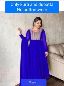 Blue Anarkali Kurti With Dupatta