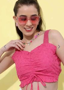 Embroidered Tie-up Ruched Top 💗