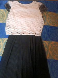Lace Top Black Pleated Skirt Dress