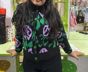 Floral Patterned Cardigan Sweater