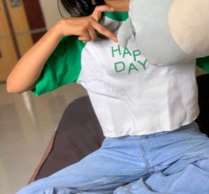 A Green nd White Cute Crop Top