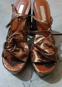 Gold Snakeskin Platform Heels