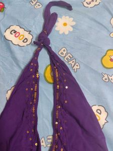 Purple Pinteresty Sequin Halter Neck Top