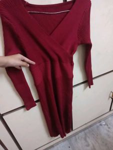 maroon Knit Bodycon Dress