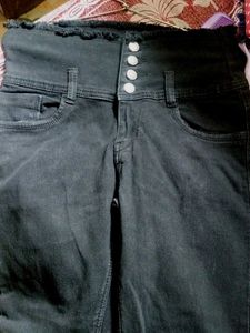 Black High Waisted Button Jeans