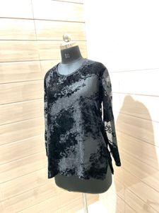 Party Black Velvet Abstract Print Top