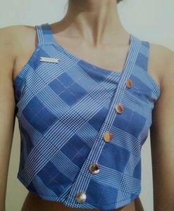 Blue White Strips Crop Tank Top .
