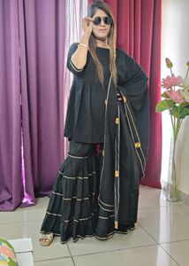 Black & Gold Accent Sharara Suit