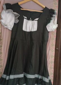 Black Dress with Gingham Trim