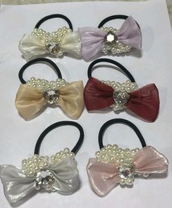 Pearl Bead Bow Hair Ties