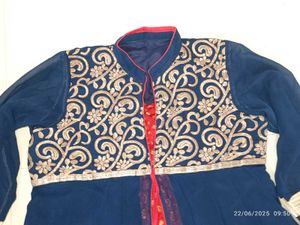 Xl Blue Embroidered Georgette Gown&amp; Dupat