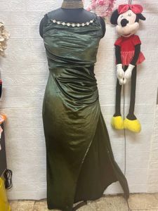 Green Draped Evening Dress