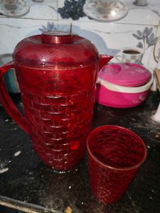 Red Pitcher &amp; Glass Set