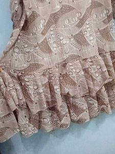 Brown Cream Western Dress Top Legi Georgette Xl
