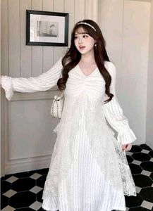 korean fur White Dress