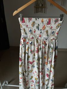 Tropical Fruit  Print Strapless Cotton Midi Dress