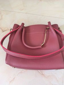 Burgundy &#39;Cafe&#39; Tote Bag with Wooden Dot Detail