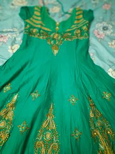 Teal &amp; Gold Embroidered Anarkali