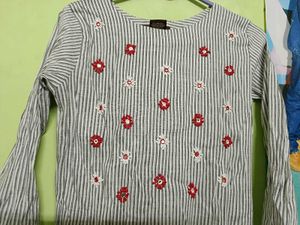 Striped Floral Embroidered Dress