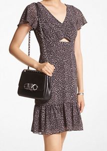 MK Leopard Georgette Cutout Mini Dress