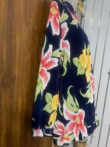 Dark Blue Digital Printed Crush Pleated Shirt