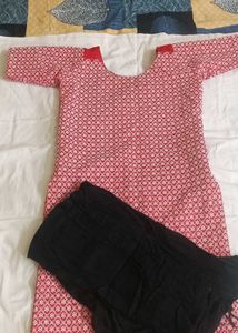 Pink &amp; White Color Ka Kurta And Black Long Skart💃