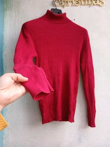 Red Turtleneck Knit Top