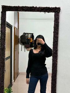 Black Square Neck Top