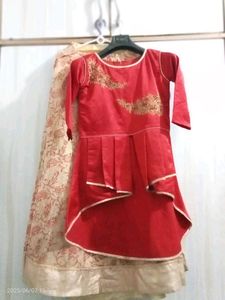 Title: Elegant Red and Cream Traditional Dress