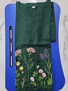 Embroidered Floral Top with plain green Trouser