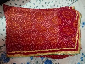 2 Red Bandhani Chunri Saree