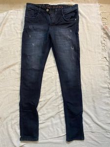 Dark Blue Distressed Slim Fit Jeans – Size 30