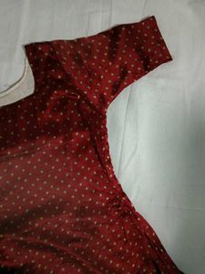Maroon A- Line kurta, Dotted Top - Square Neck