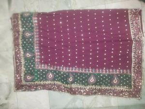 Maroon & Green Embellished Saree