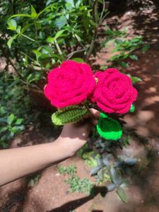 2 crochet red roses