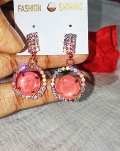 Combo Set Of 2 Peach DropEarring &amp; Metallic Jhumka