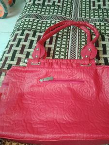 Pink Coloured Handbag With Floared Stitching Embro