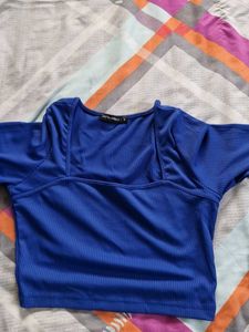 Blue Long Sleeve Crop Top