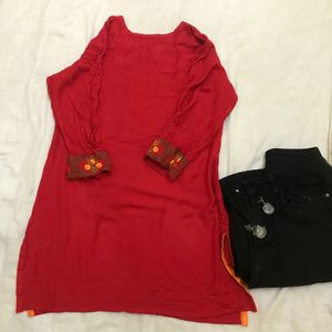 Red Embroidered Kurti