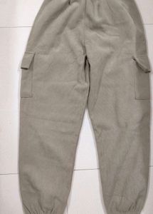 beige Fleece track Pants
