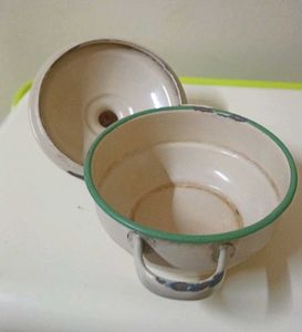 Vintage Green Enamel Pot  Combo Big N Small