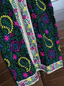 Women Black Cotton Silk Fulkari Embroidery Kurta