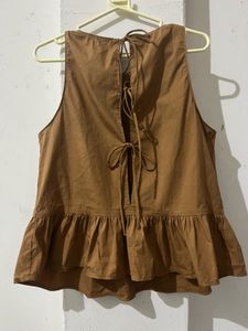 Mango Sleeveless Peplum Blouse Classic Round Neck