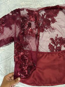 Maroon Embroidered Sequin Shrug