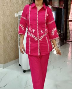 Fuschia Embroidered Short Premium Coord Set
